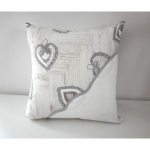 Pillow Cover to Cross Stitch - Grey Love Hearts