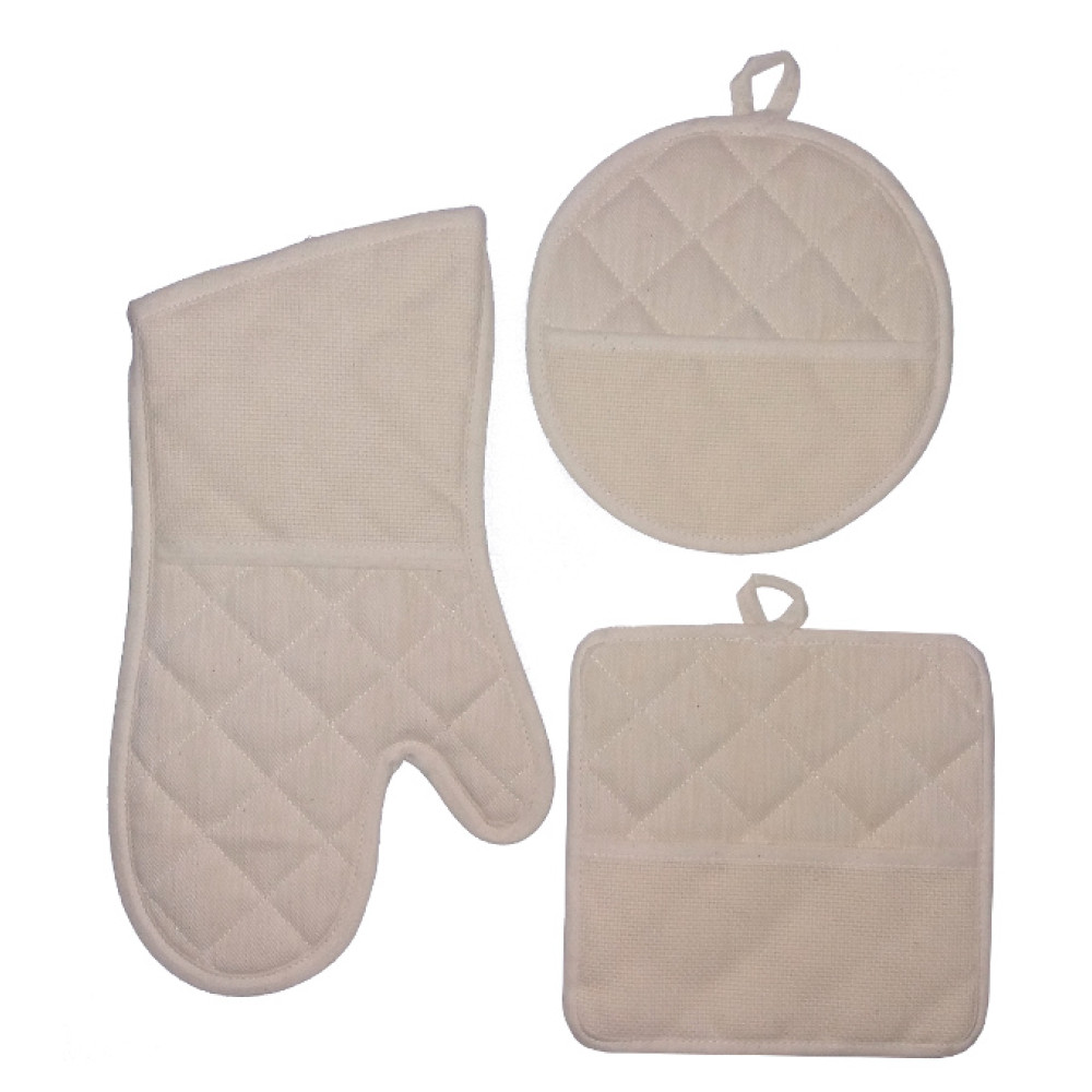 Ready to Cross Stitch Potholders and Oven Glove - Color Cream