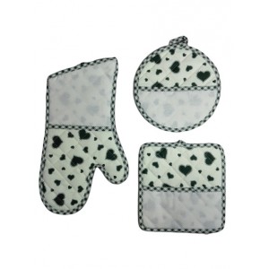 Ready to Cross Stitch Potholders and Oven Glove - Green Hearts