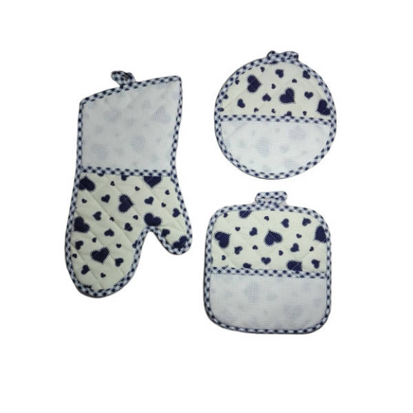 Set Presine e Guantoforno Ricamabile - Cuori Blu