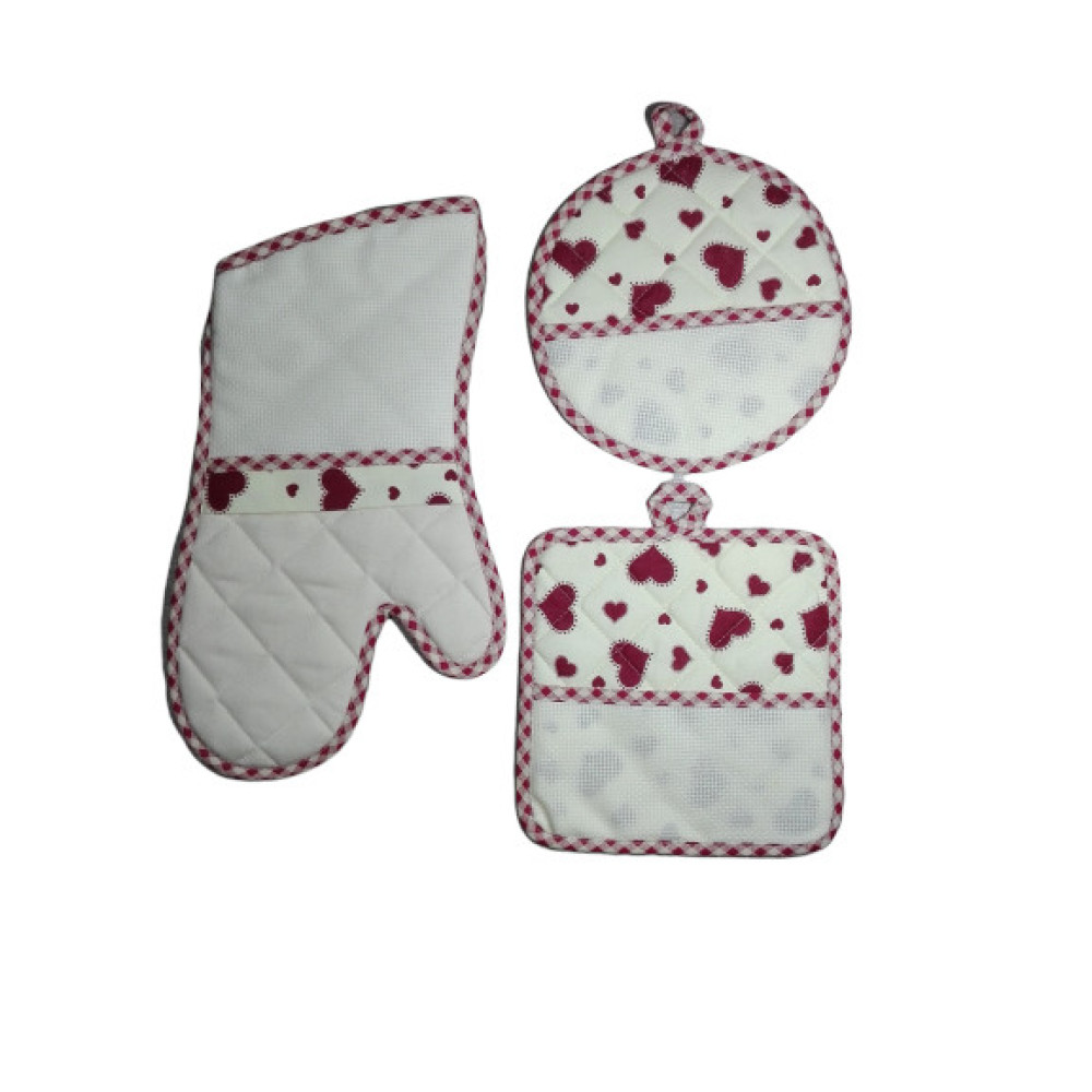 Ready to Cross Stitch Potholders and Oven Glove - Red Hearts