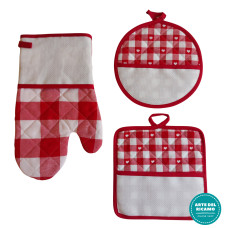 Ready to Cross Stitch Potholders and Oven Glove - Red Squares and Hearts Ready to Cross Stitch Potholders and Oven Glove - Red Squares and Hearts