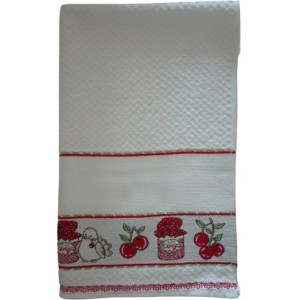 Kitchen Terry Towel with Aida Band - Cherries
