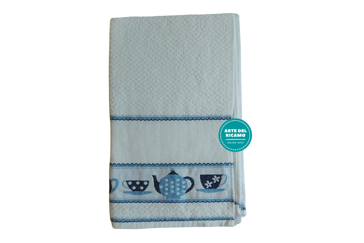 Paño de Cocina de Rizo con Borde de Aida para Bordar - Tazas Paño de Cocina de Rizo con Borde de Aida para Bordar - Tazas