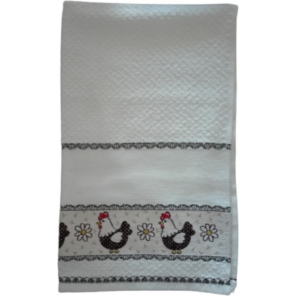 Kitchen Terry Towel with Aida Band - Hens