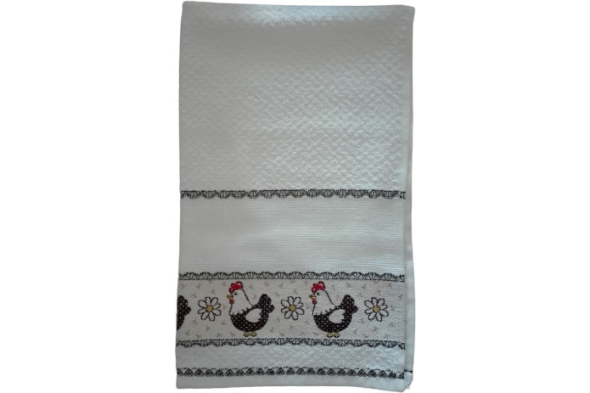 Paño de Cocina de Rizo con Borde de Aida para Bordar - Gallinas Paño de Cocina de Rizo con Borde de Aida para Bordar - Gallinas
