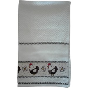 Kitchen Terry Towel with Aida Band - Hens