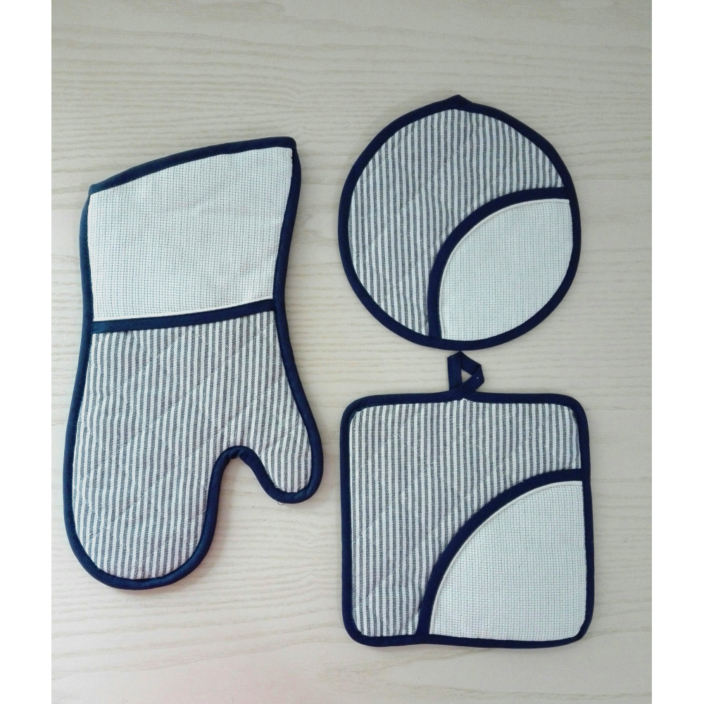 Potholders and Oven Glove to Cross Stitch - Blue Lines