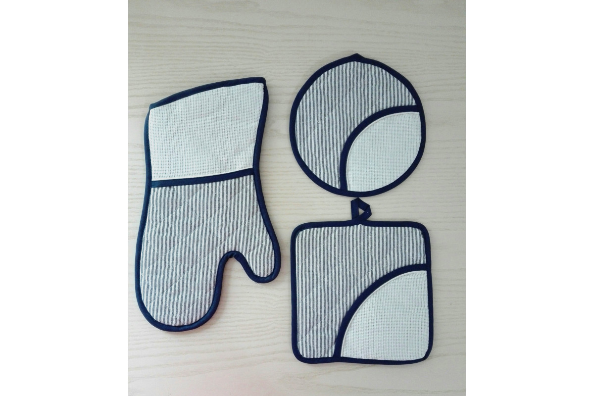 Potholders and Oven Glove to Cross Stitch - Blue Lines Potholders and Oven Glove to Cross Stitch - Blue Lines