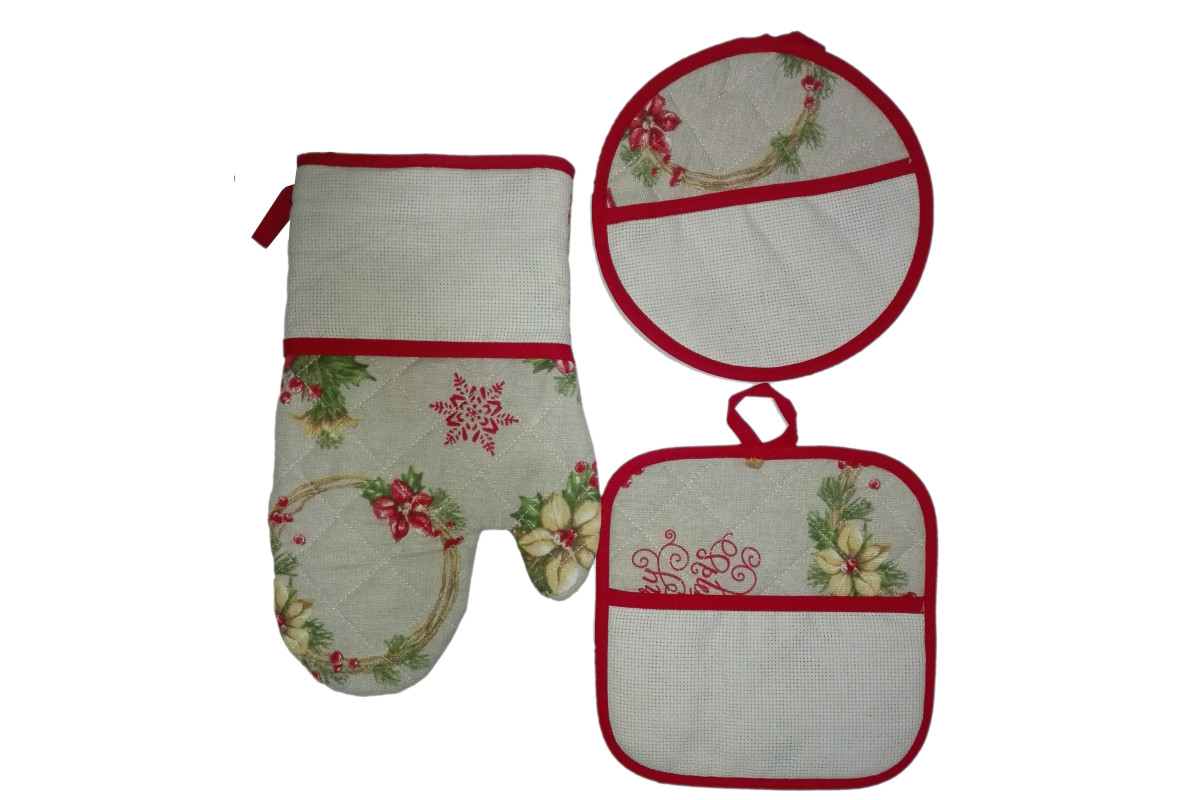 Set Presine e Guantoforno Ricamabile - Stelle di Natale