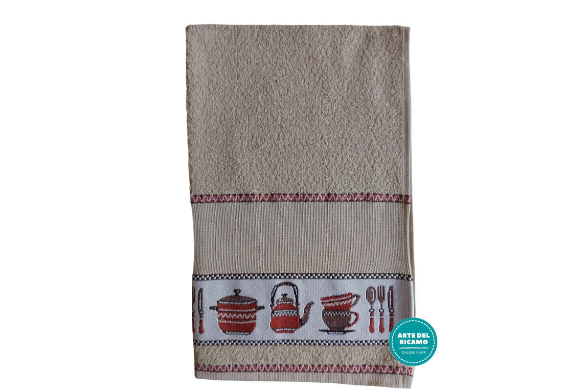 Kitchen Terry Towel with Aida Band - Pots Kitchen Terry Towel with Aida Band - Pots