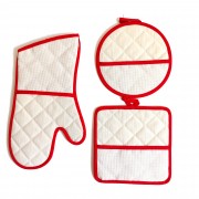 Ready to Cross Stitch Potholders and Oven Glove - Color Red