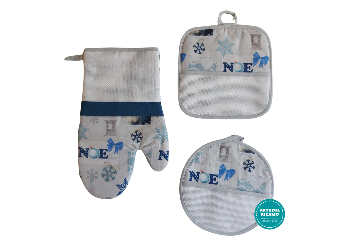 Set Cocina Agarraderas y Guante Horno - Copos de Nieve Set Cocina Agarraderas y Guante Horno - Copos de Nieve