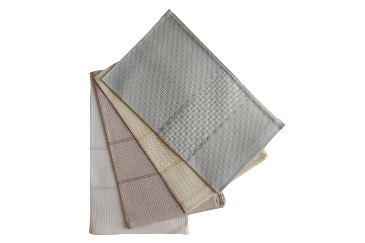 Set of Colored Honeycomb Kitchen Towels with Aida Band - Modern Style Set of Colored Honeycomb Kitchen Towels with Aida Band - Modern Style