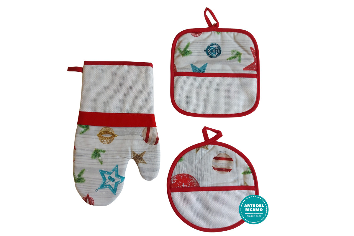 Potholders and Oven Glove to Cross Stitch - Christmas Bells and Stars