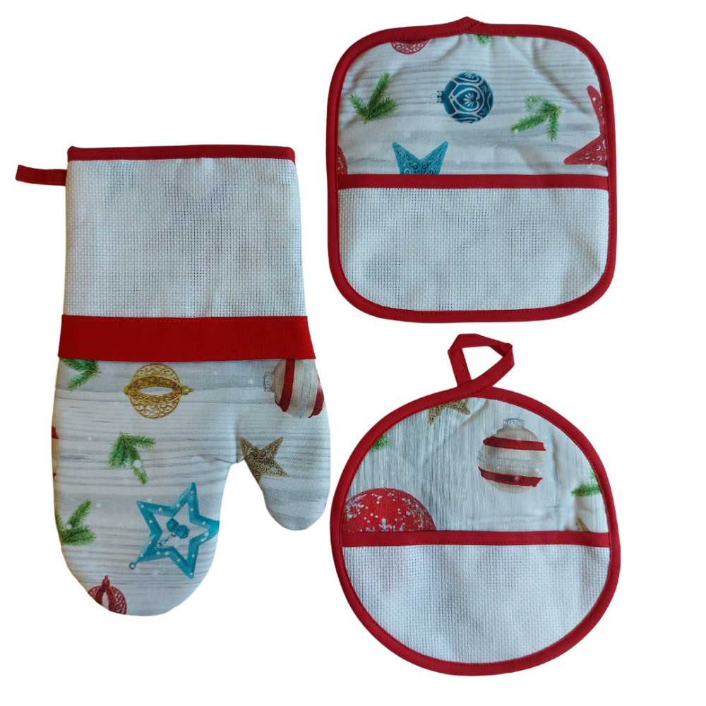 Potholders and Oven Glove to Cross Stitch - Christmas Bells and Stars