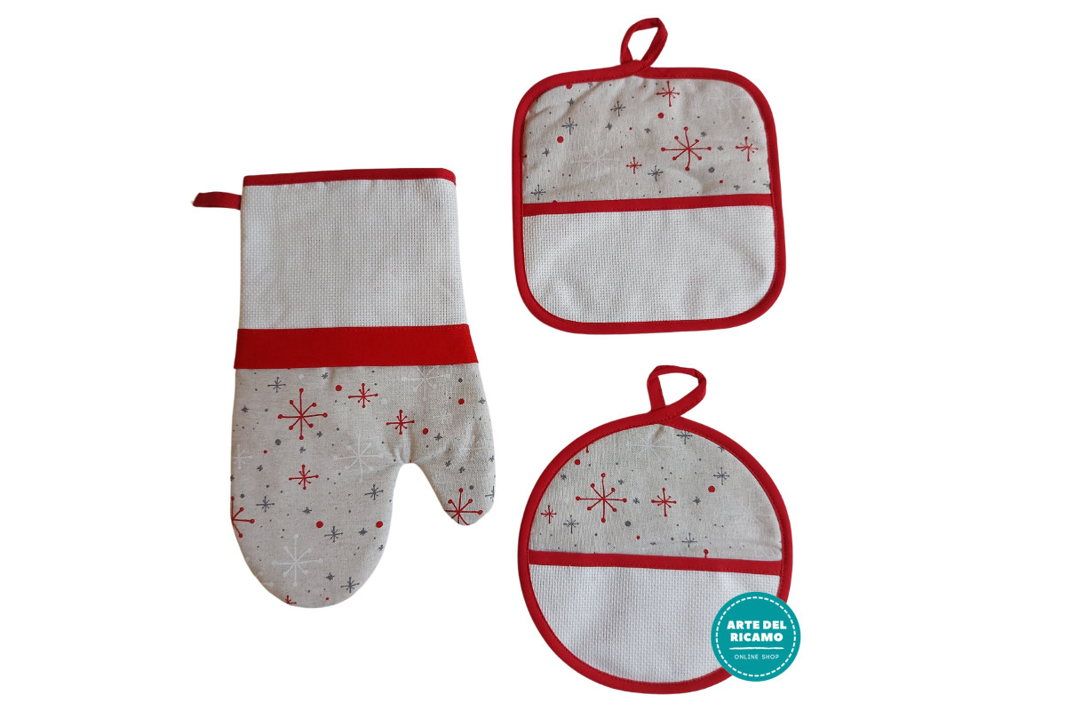 Potholders and Oven Glove to Cross Stitch - Waiting for Christmas
