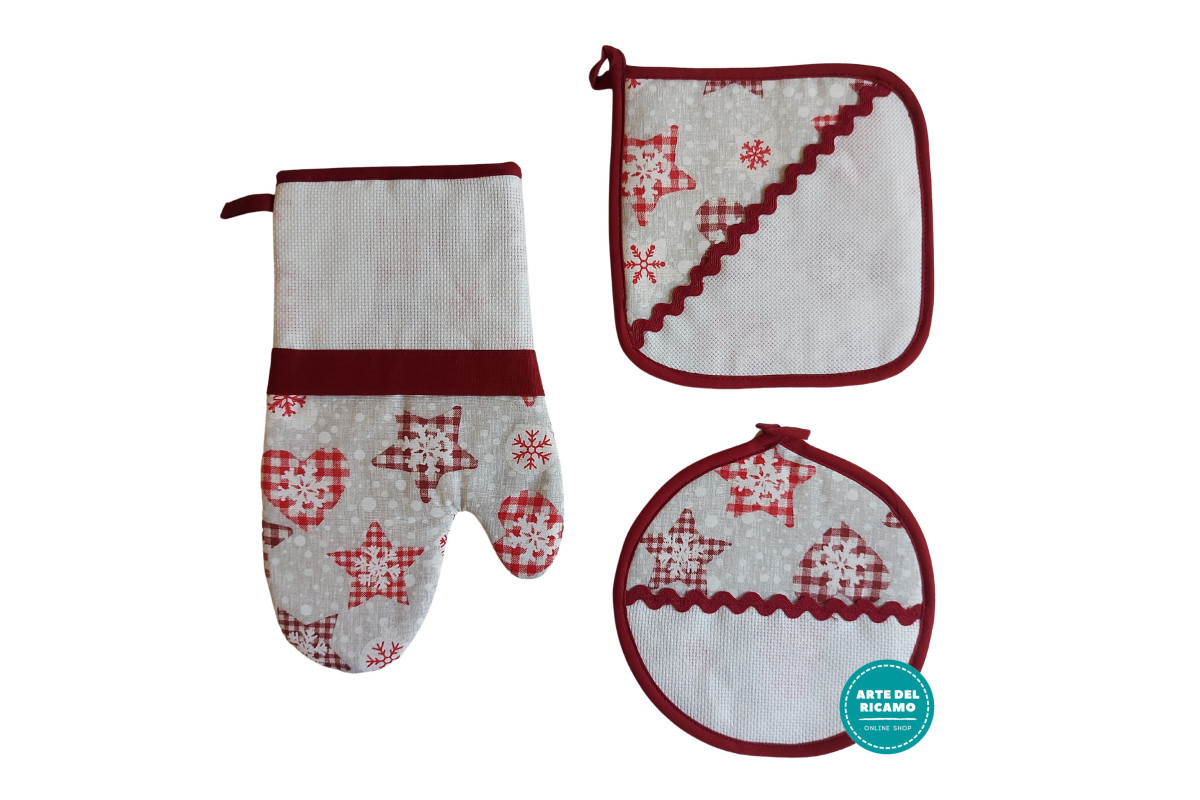 Set Presine e Guantoforno Ricamabile - Stelle e Cuori Country Set Presine e Guantoforno Ricamabile - Stelle e Cuori Country