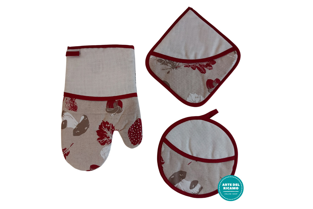 Set Cocina Agarradoras y Guante Horno para Bordar - Hojas y Fruta de Otoño Set Cocina Agarradoras y Guante Horno para Bordar - Hojas y Fruta de Otoño
