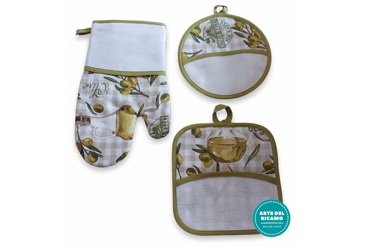 Embroiderable Potholder and Oven Mitt Set - Olives