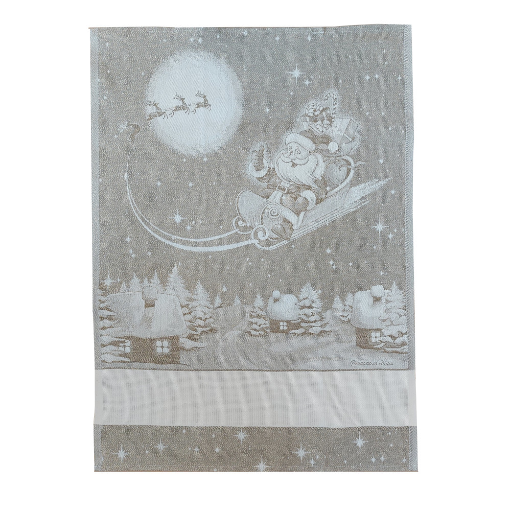 Santa Claus with Sled Kitchen Towel - Gold