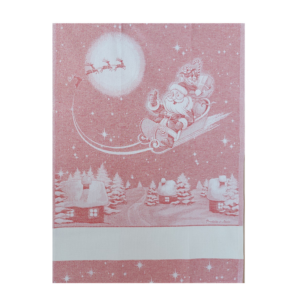 Santa Claus with Sled Kitchen Towel - Red Gold