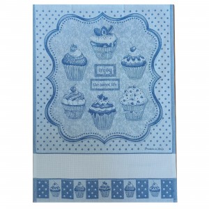 Blue Kitchen Towel with Cupcakes