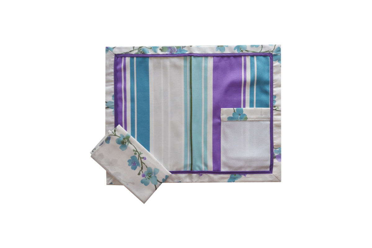 Mantel Individual para Bordar - Estilo Esty - Lineas Turquesa y Lila