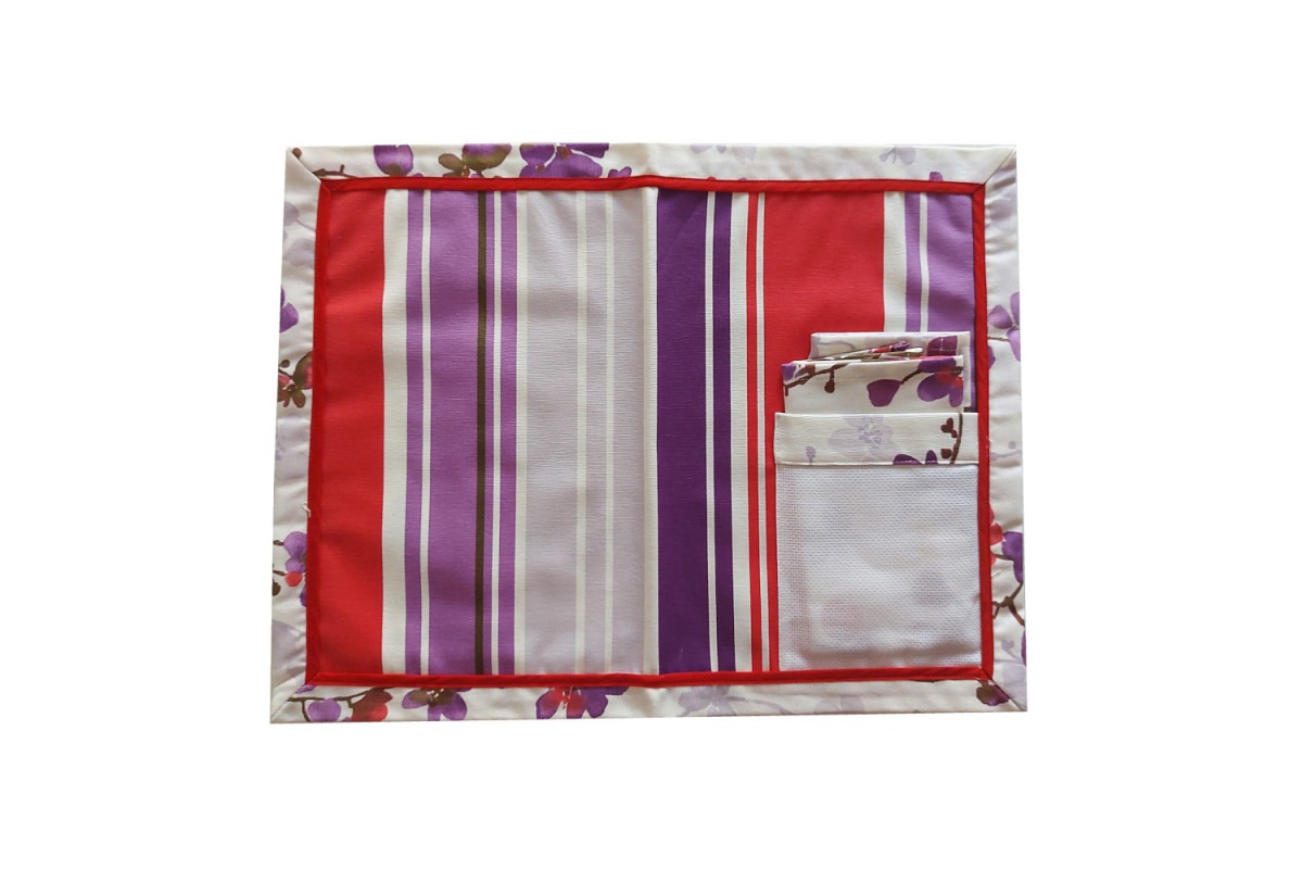 Mantel Individual para Bordar - Estilo Esty - Lineas Rojas y Lila Mantel Individual para Bordar - Estilo Esty - Lineas Rojas y Lila
