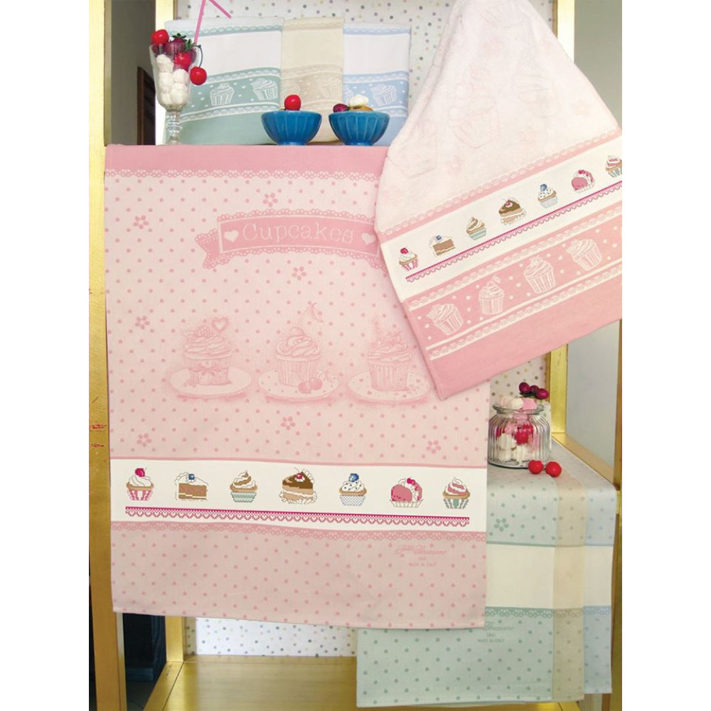 Fratelli Graziano - Terry Kitchen Towel- Cupcakes - Color Pink