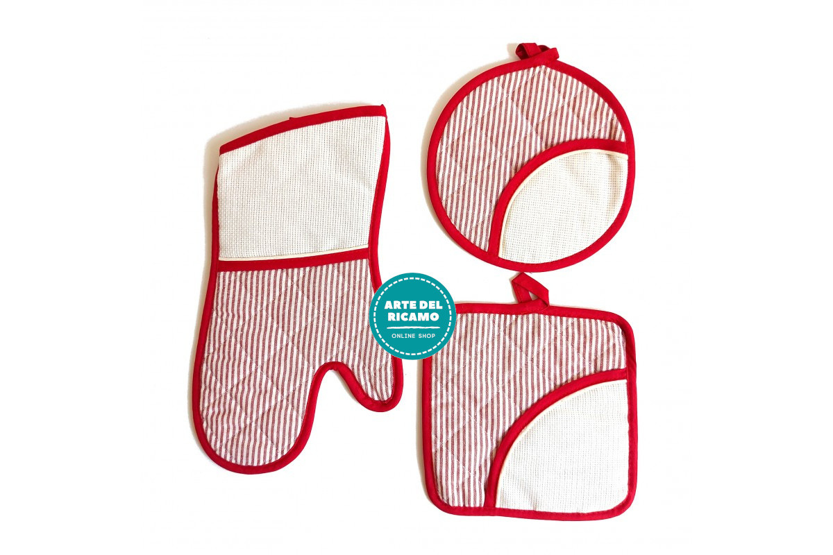 Set Presine e Guantoforno Ricamabile - Righine Rosse