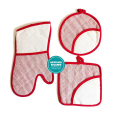 Set Presine e Guantoforno Ricamabile - Righine Rosse