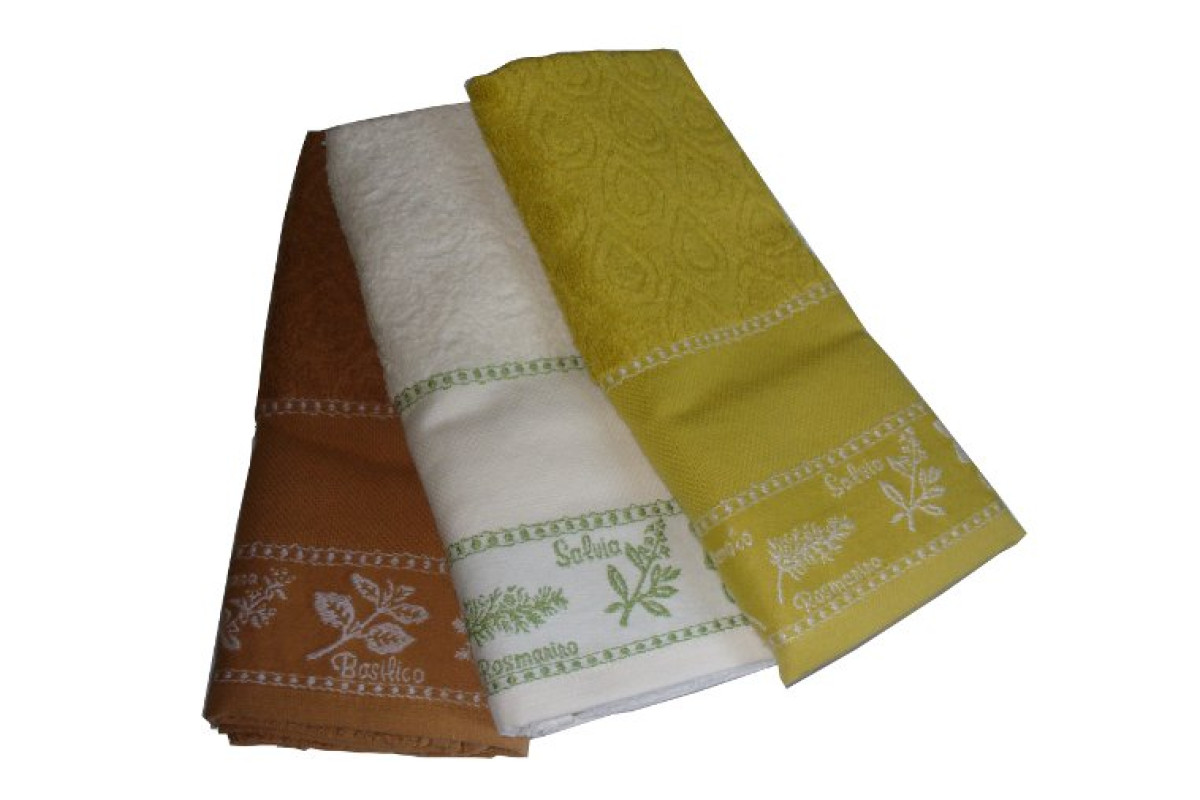 Set Terry Dish Towels Viviana - Herbs - Mustard