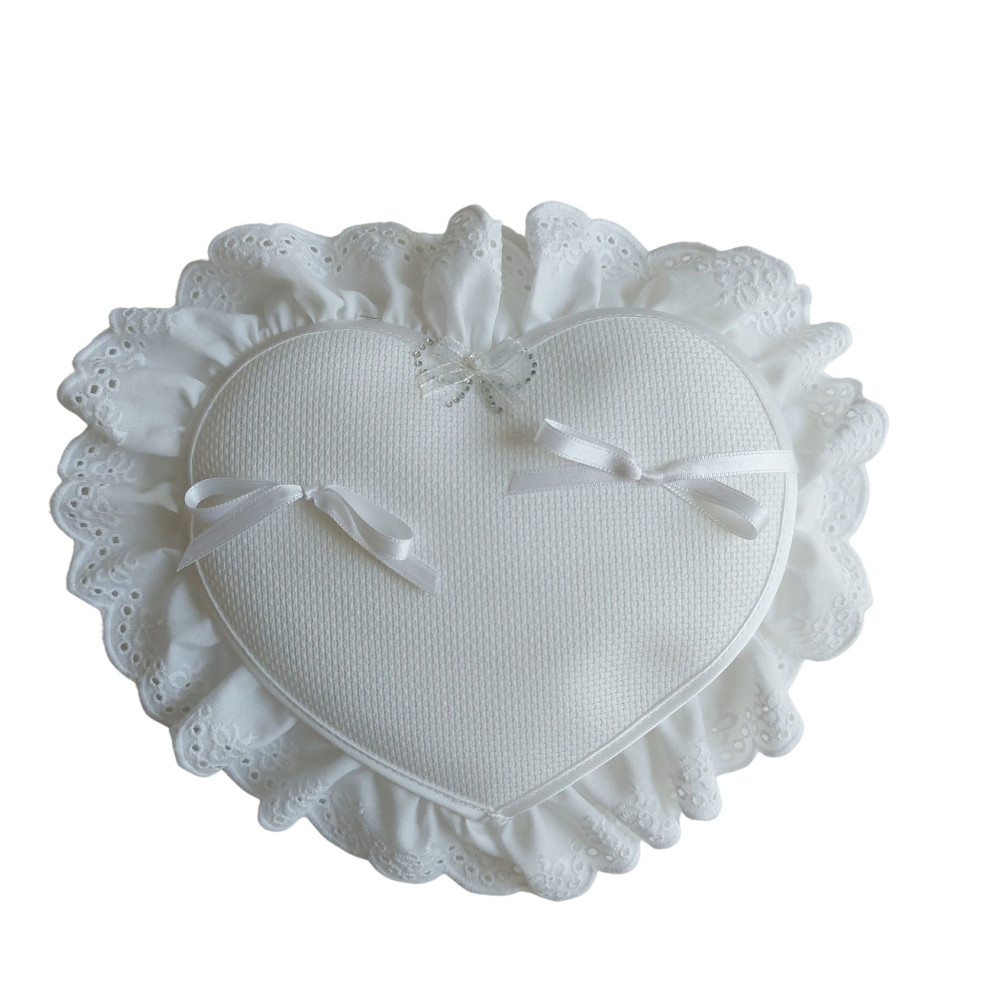 Heart Wedding Pillow with Bow Strass - White