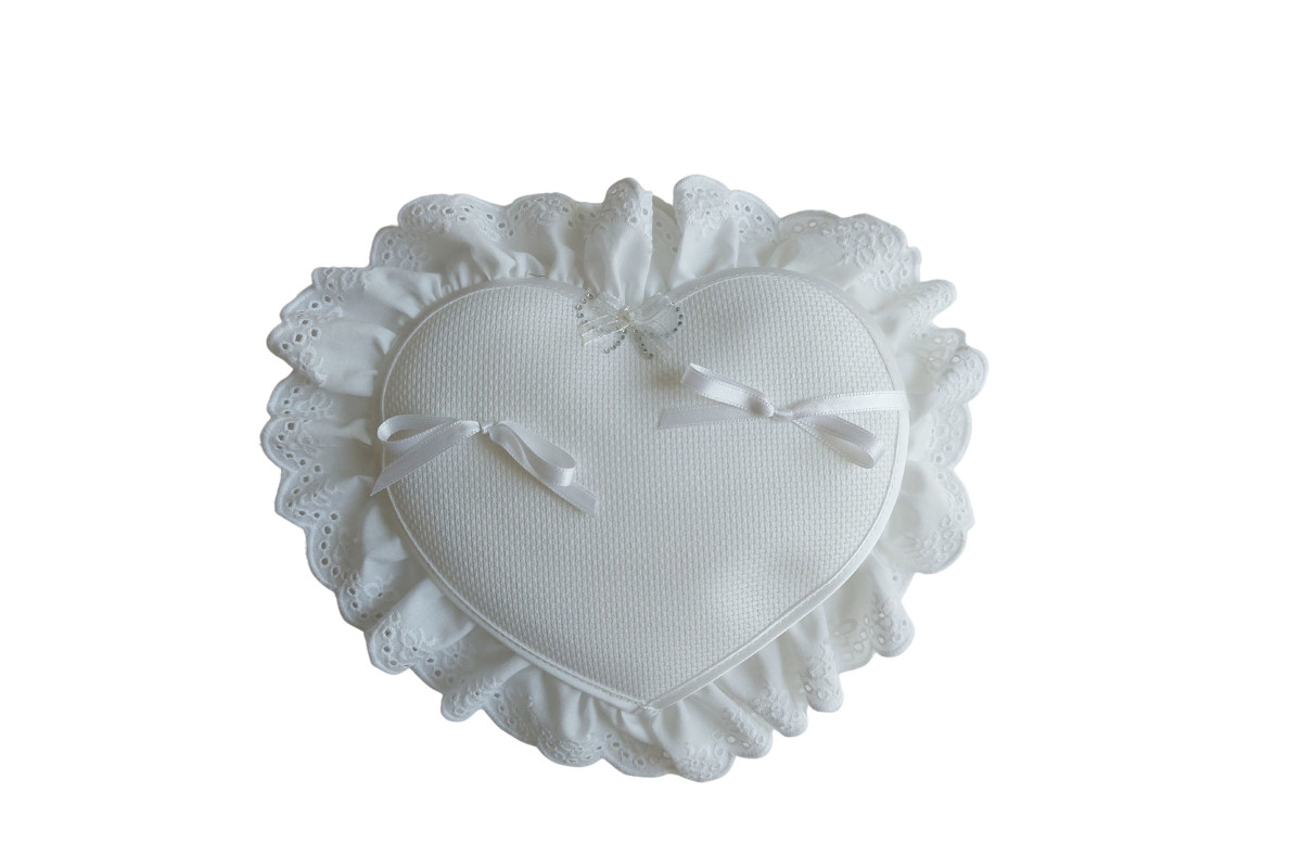 Cuscino Portafedi Cuore e Fiocchetto Strass - Bianco Cuscino Portafedi Cuore e Fiocchetto Strass - Bianco