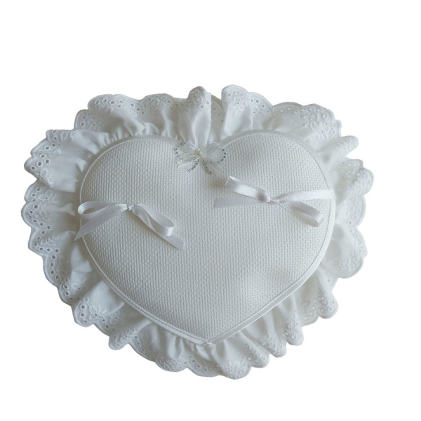 Cuscino Portafedi Cuore e Fiocchetto Strass  - Bianco