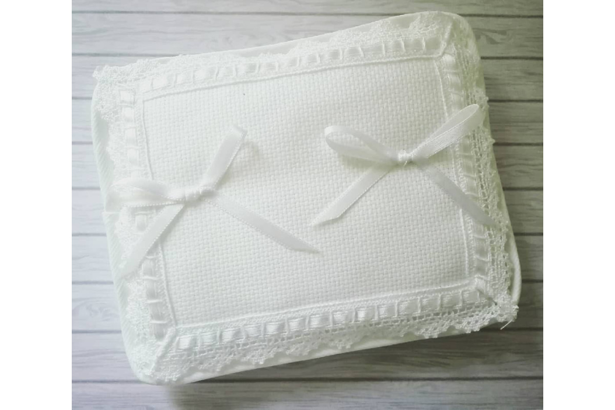 Rectangular Wedding Pillow with Aida Insert to Cross Stitch - White Rectangular Wedding Pillow with Aida Insert to Cross Stitch - White