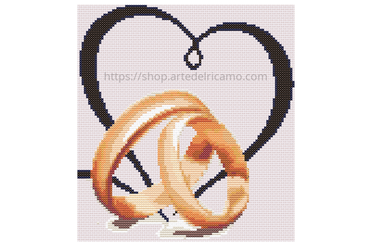 Esquema Punto de Cruz - Boda - Anillos de Boda con Corazón Esquema Punto de Cruz - Boda - Anillos de Boda con Corazón