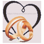 Schema Punto Croce - Matrimonio - Fedi Nuziali con Cuore Schema Punto Croce - Matrimonio - Fedi Nuziali con Cuore