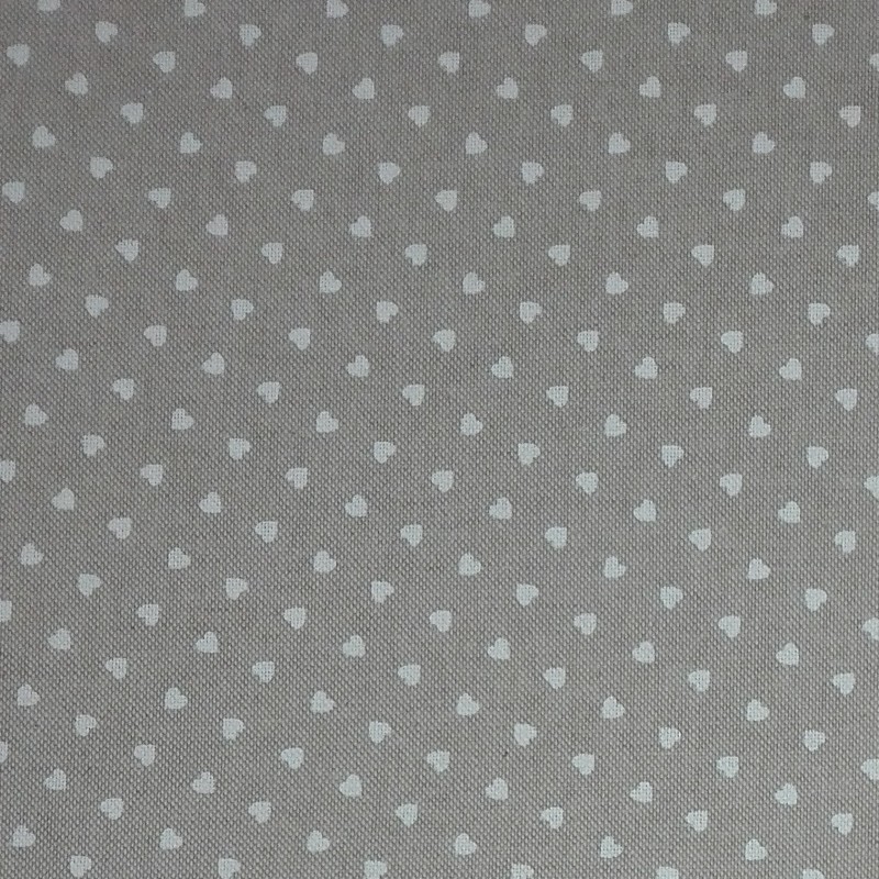 Cream Cotton Fabric with White Hearts - Width 280 cm 
