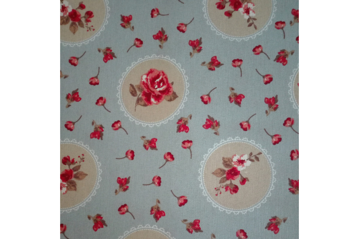 Tessuto Jessie Azzurro con Rose - Altezza 280 cm