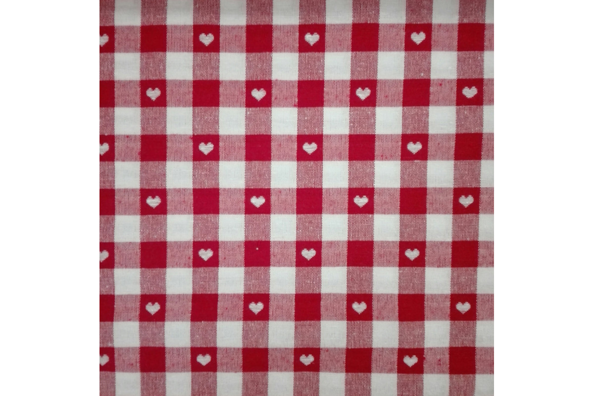 Checkered Fabric - Width 140 cm - Red Hearts Checkered Fabric - Width 140 cm - Red Hearts