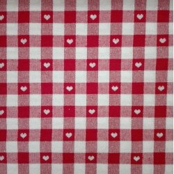 Checkered Fabric - Width 140 cm - Red Hearts