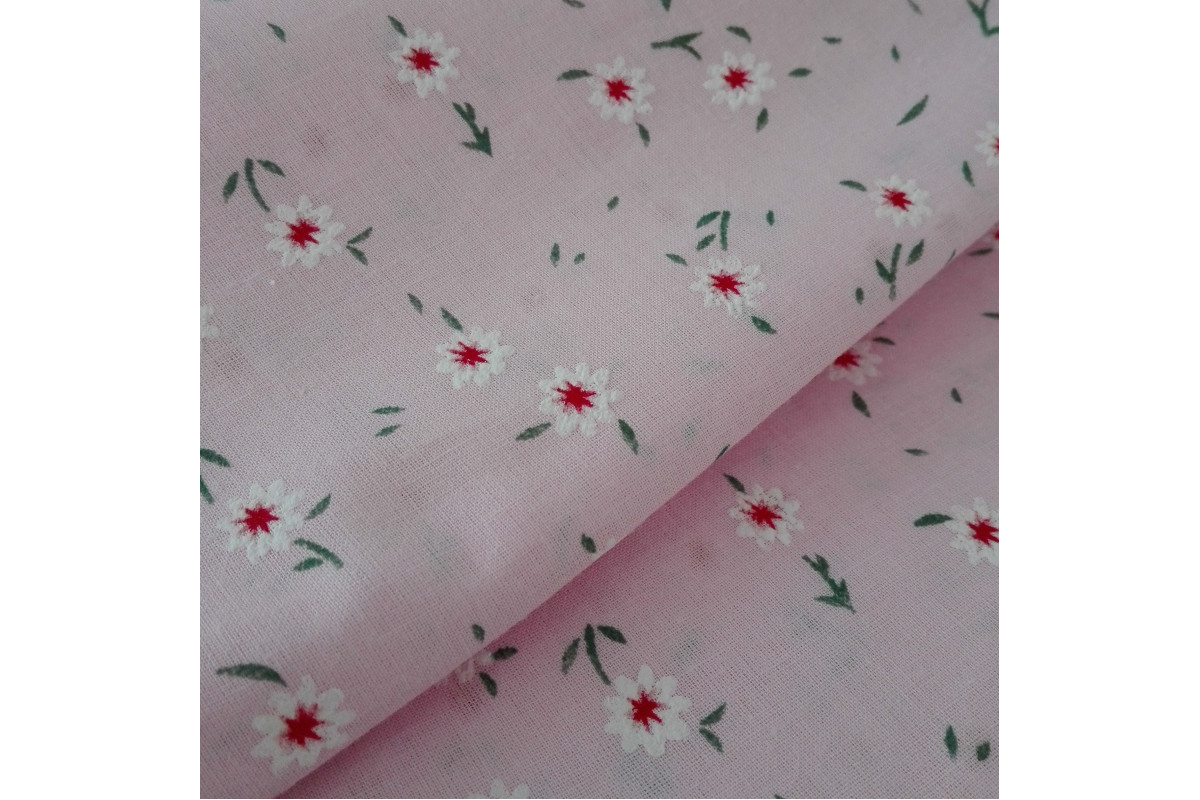 Tessuto in Puro Cotone - Fiori Piccoli Rosa