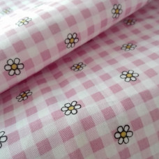 Tessuto in Puro Cotone - Quadri Rosa e Fiori Tessuto in Puro Cotone - Quadri Rosa e Fiori