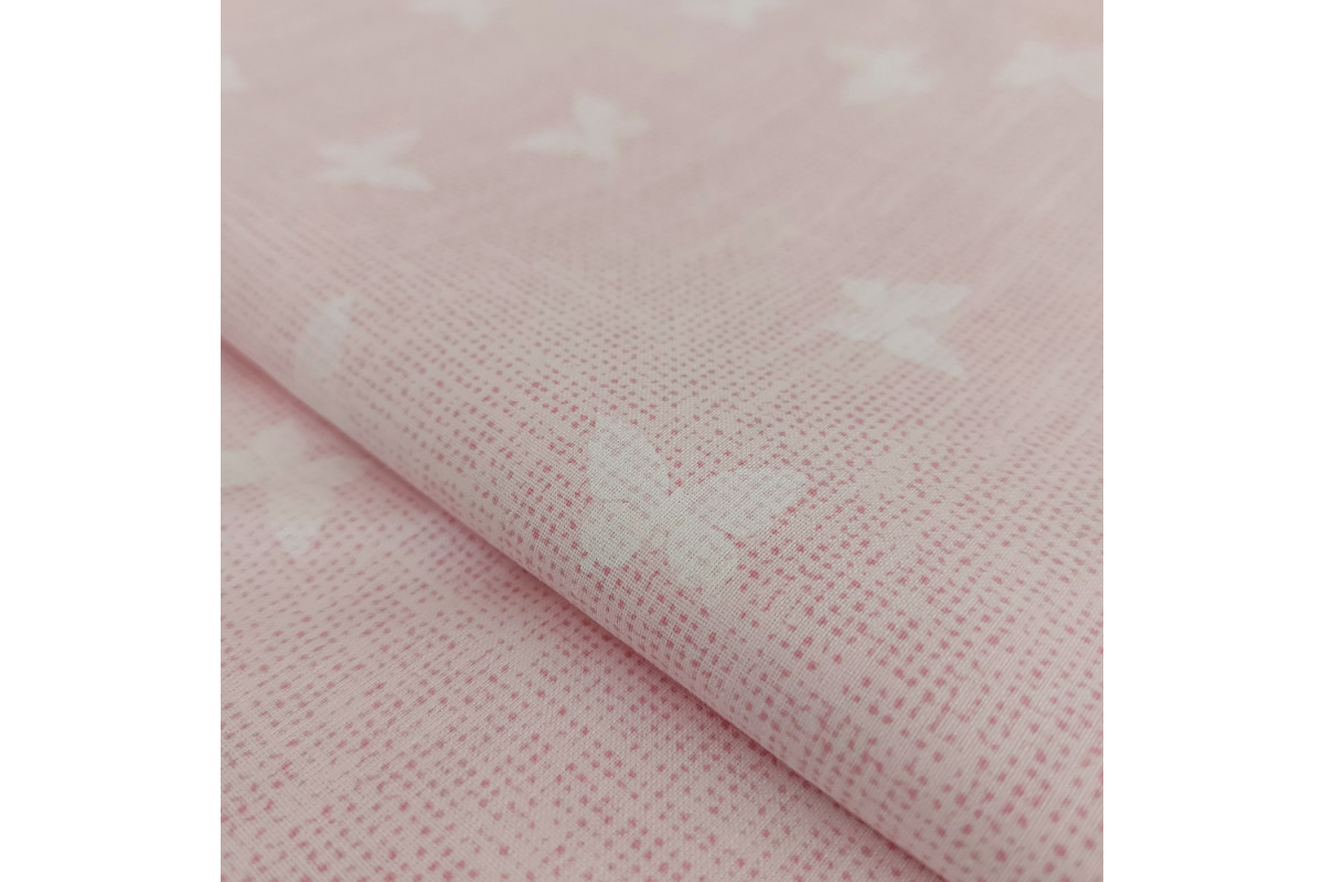 Pink Cotton Fabric with Butterflies - Width 300 cm