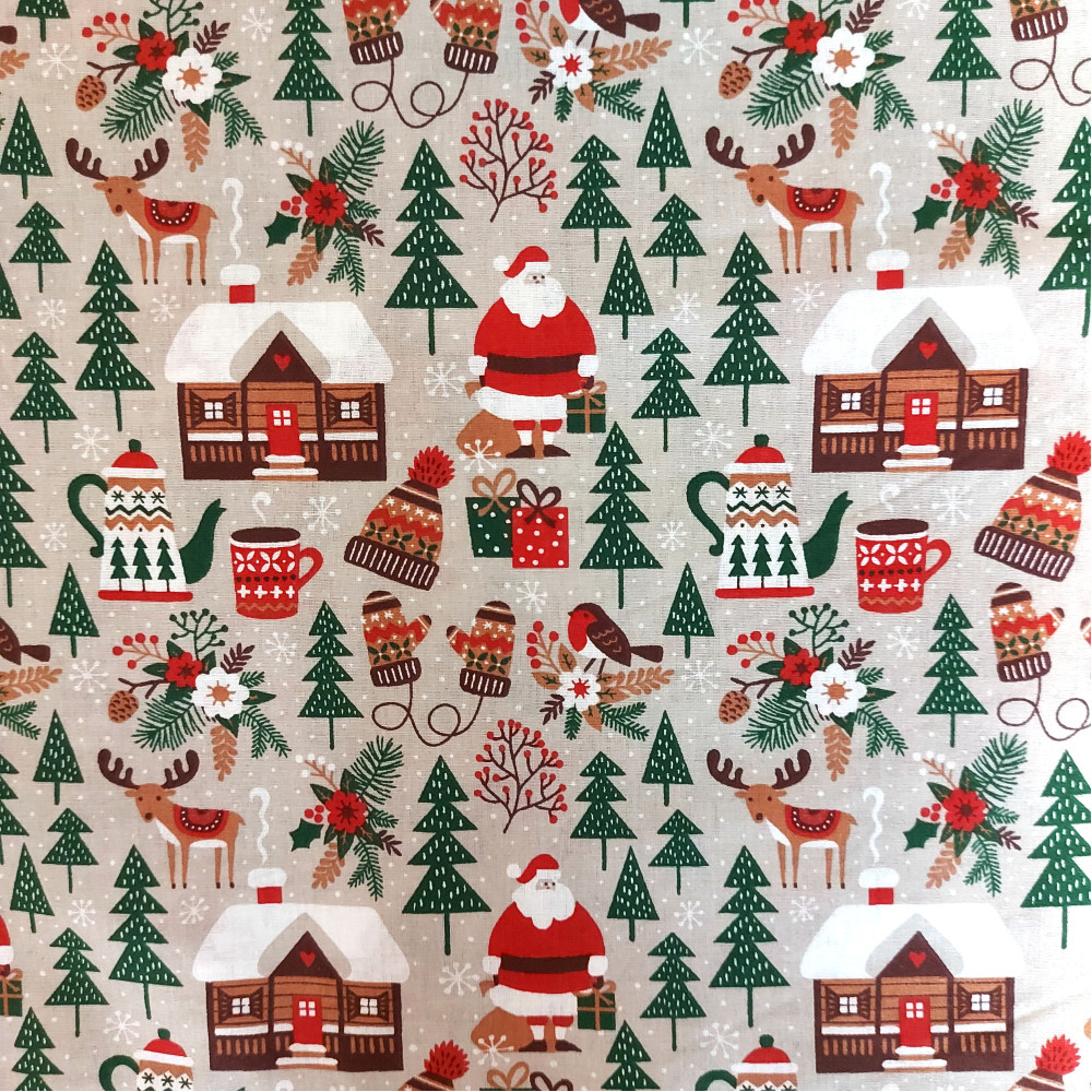 Christmas Cotton Fabric with Santa Claus