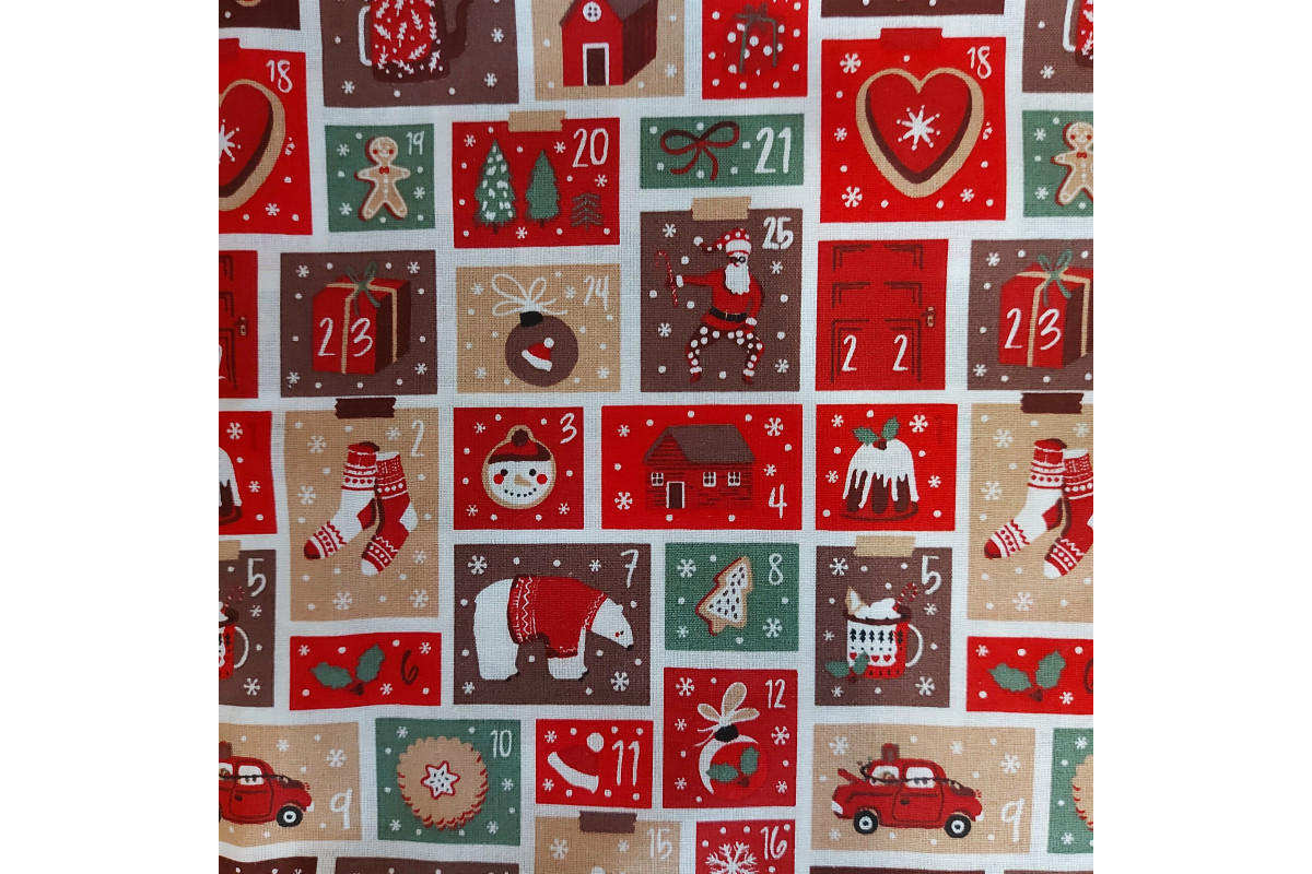 Cotton Fabric with Christmas Symbols