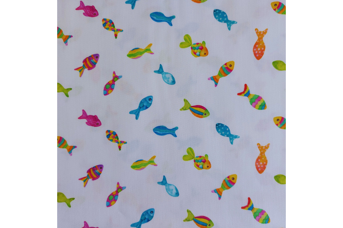 Printed Cotton Fabric Fishes - Width 140 cm