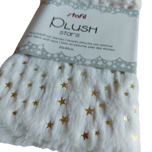 Stafil - White Plush Fabric with Gold Stars